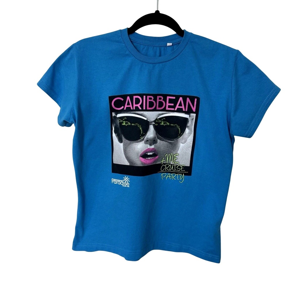 Women's Caribbean Bahamas paradise Blue Large cruise T-shirt Vacation Summer Tee